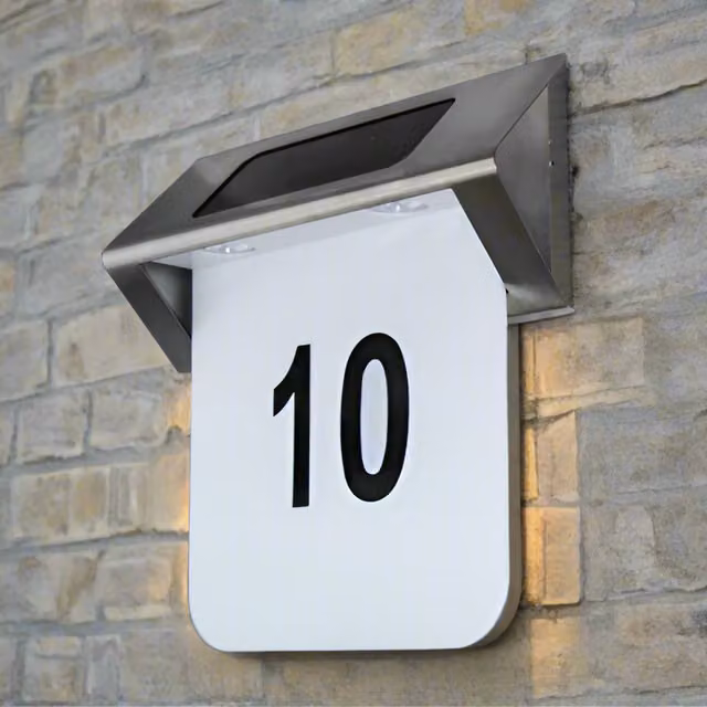 CGC Lighting JUNI Stainless Steel Solar Outdoor LED Wall Light with House Number in Silver