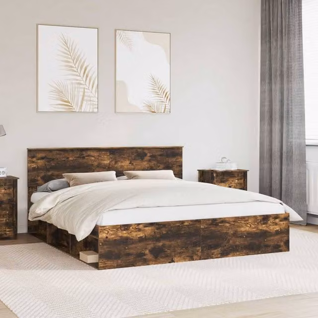 Berkfield Home Smoked Oak Bed Frame, Brown Engineered Wood, 200 x 200 cm