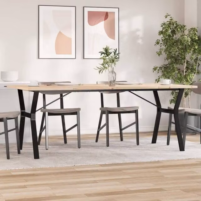 Berkfield Home Rustic Rectangular Dining Table in Brown Solid Pine and Steel, W: 200 cm, D: 100 cm, H: 75.5 cm