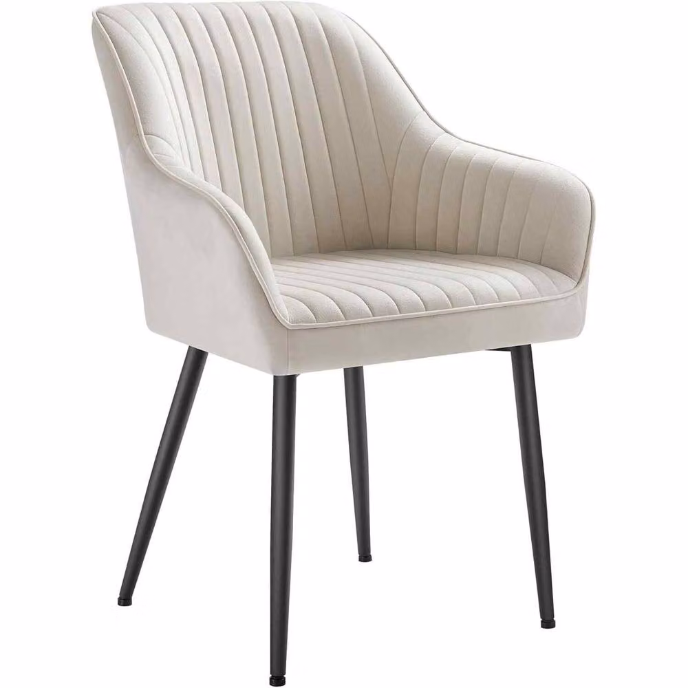 The Bazaarist Modern Velvet Dining Chair with Armrests and Metal Legs in Beige and Black – 2