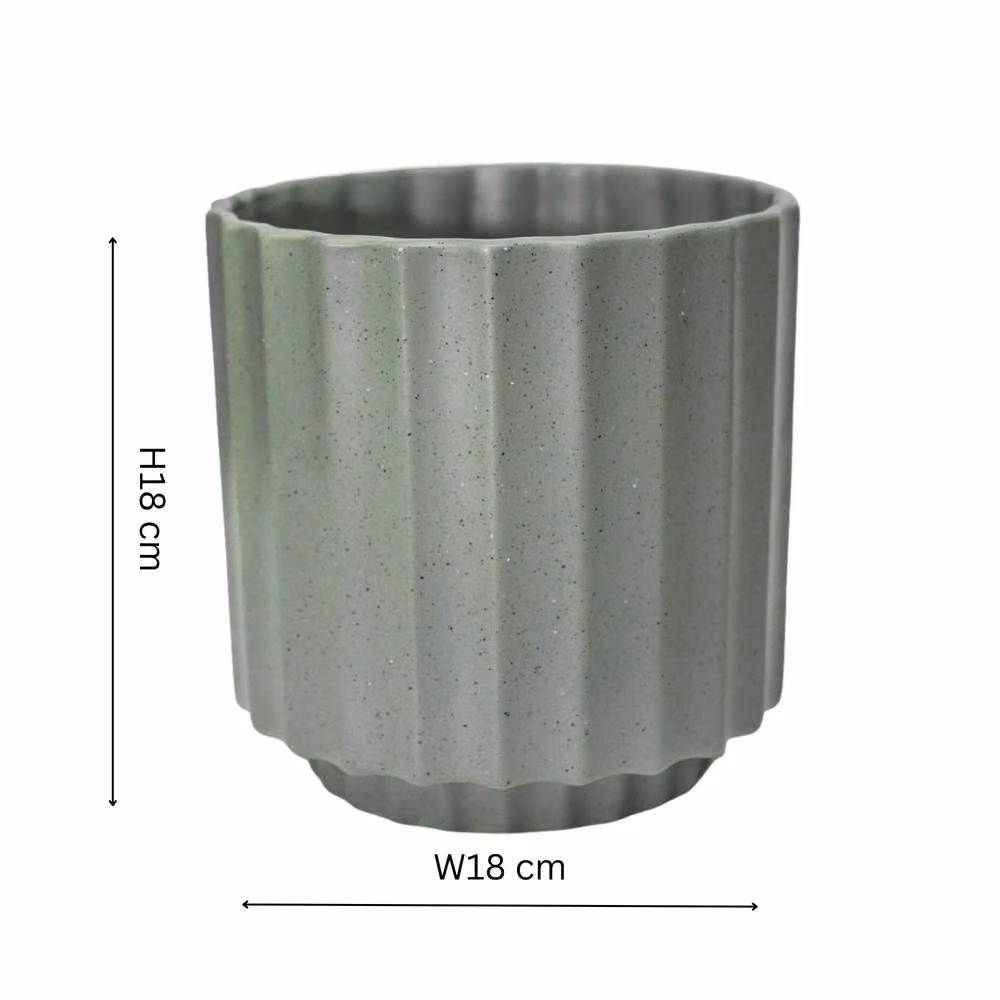 Ivyline Bourton Sage Scalloped Ceramic Planter in Green, H18cm x D18cm – 2