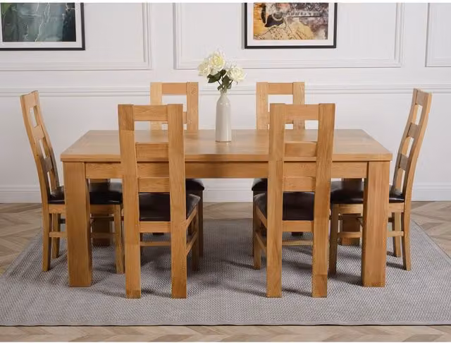 Thats Furniture Dakot Oak Dining Table and 6 Yale Chairs, Brown, W: 182 cm, D: 92 cm