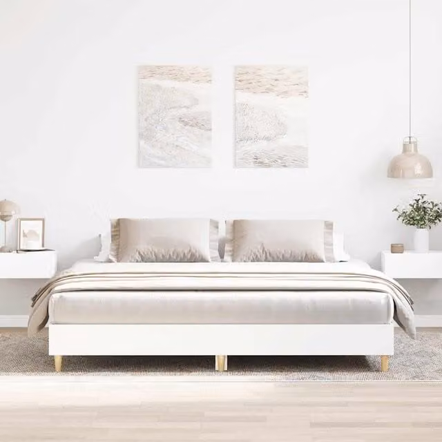 Berkfield Home White Engineered Wood Bed Frame W: 160 cm, D: 200 cm