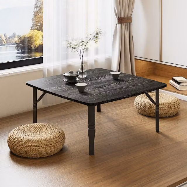 Livingandhome Black Square Folding Multi-purpose Table, W: 80 cm