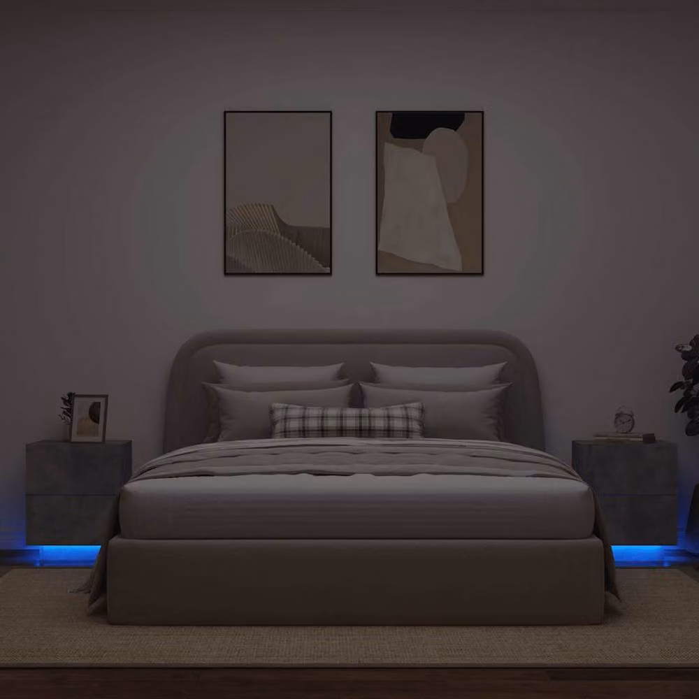 Berkfield Home Decorative Bedside Cabinets with Integrated LED Lights, Set of 2, Concrete Grey, W/D/H: 40 x 45 x 55 cm – 2