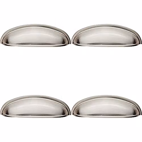 Loops 4 Pack Shaker Cup Pull Handle in Brushed Silver, W: 124 mm, D: 35 mm, Fixing Centres: 96 mm