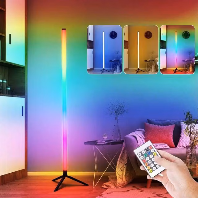PAWNORA Black RGB LED Floor Corner Lamp with Multicolour Effect