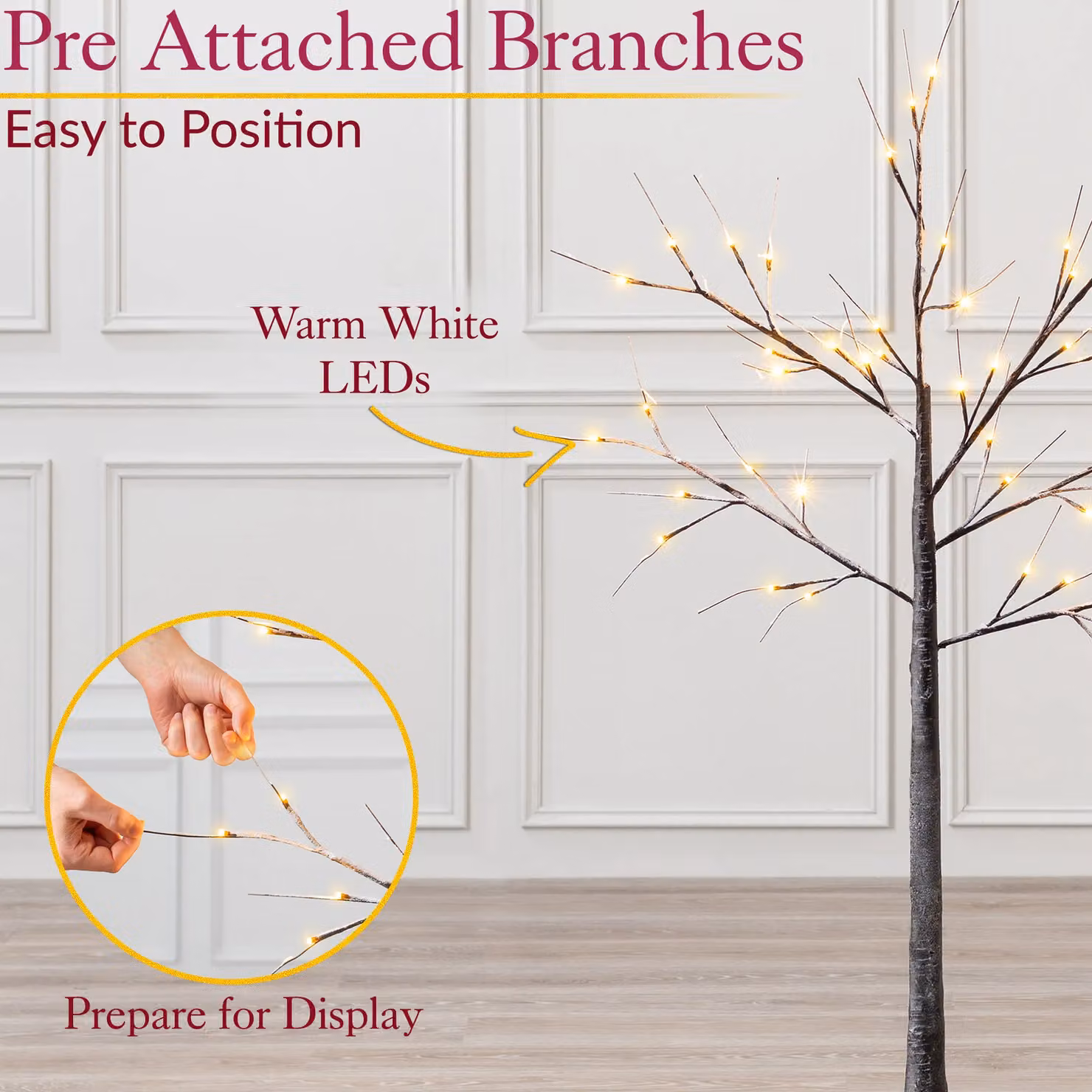 Christow Snowy Twig Birch LED Christmas Tree Decoration, Brown, Height: 121.92 cm – 3