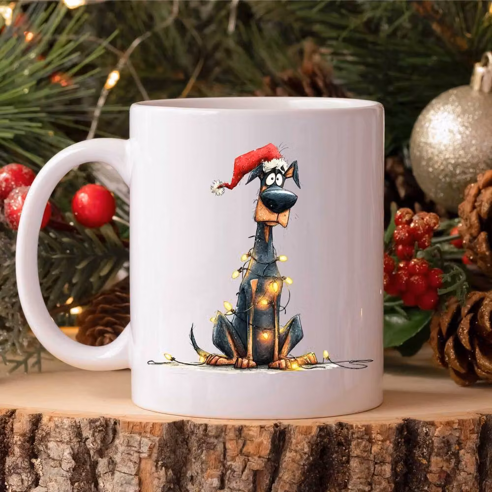 60 Second Makeover Doberman Christmas Lights Ceramic Mug in White – 2