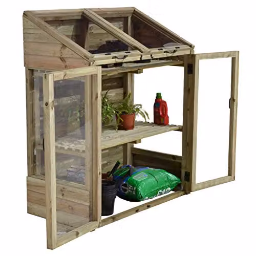 Forest Garden Brown Wooden Mini Greenhouse with Acrylic Windows and Shelving, W/D/H: 120 x 62 x 144 cm – 1