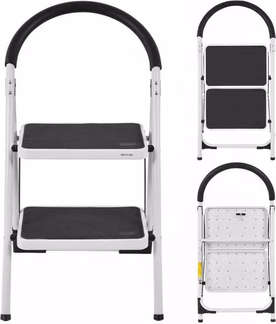 Costway 2 Step Folding Household Step Ladder with Handle and Anti-Slip Platform in Black