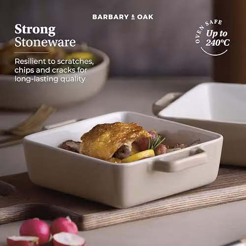 Tower Nattura Set of Two Square Stoneware Gratin Dishes, Beige, 20.5 cm – 8