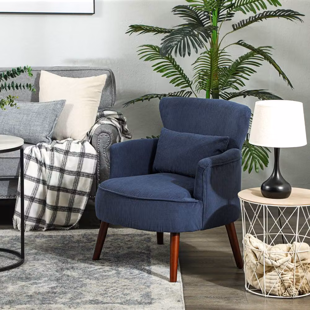 ERGOVEXA Blue Corduroy Retro Tub Accent Chair with Armrests and Solid Wood Frame, W/D/H: 78.0 x 69.0 x 69.5 cm – 4