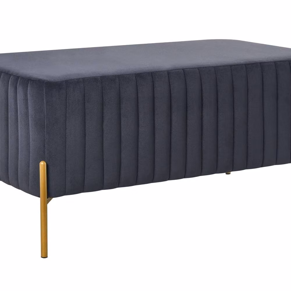 Wyld and Coco Black Velvet Bench with Gold Metal Legs W: 91 cm, D: 47 cm, H: 43 cm – 2