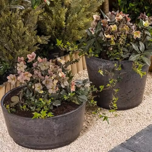 Garden Gear Caesar Marble Effect Charcoal Bowl Planter Set of 2, Diameter: 46 cm, Height: 21 cm – 2