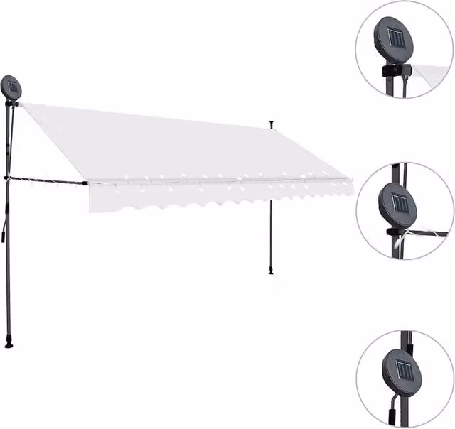 Berkfield Home Manual Retractable Awning with LED, Cream, W: 350 cm, D: 120 cm