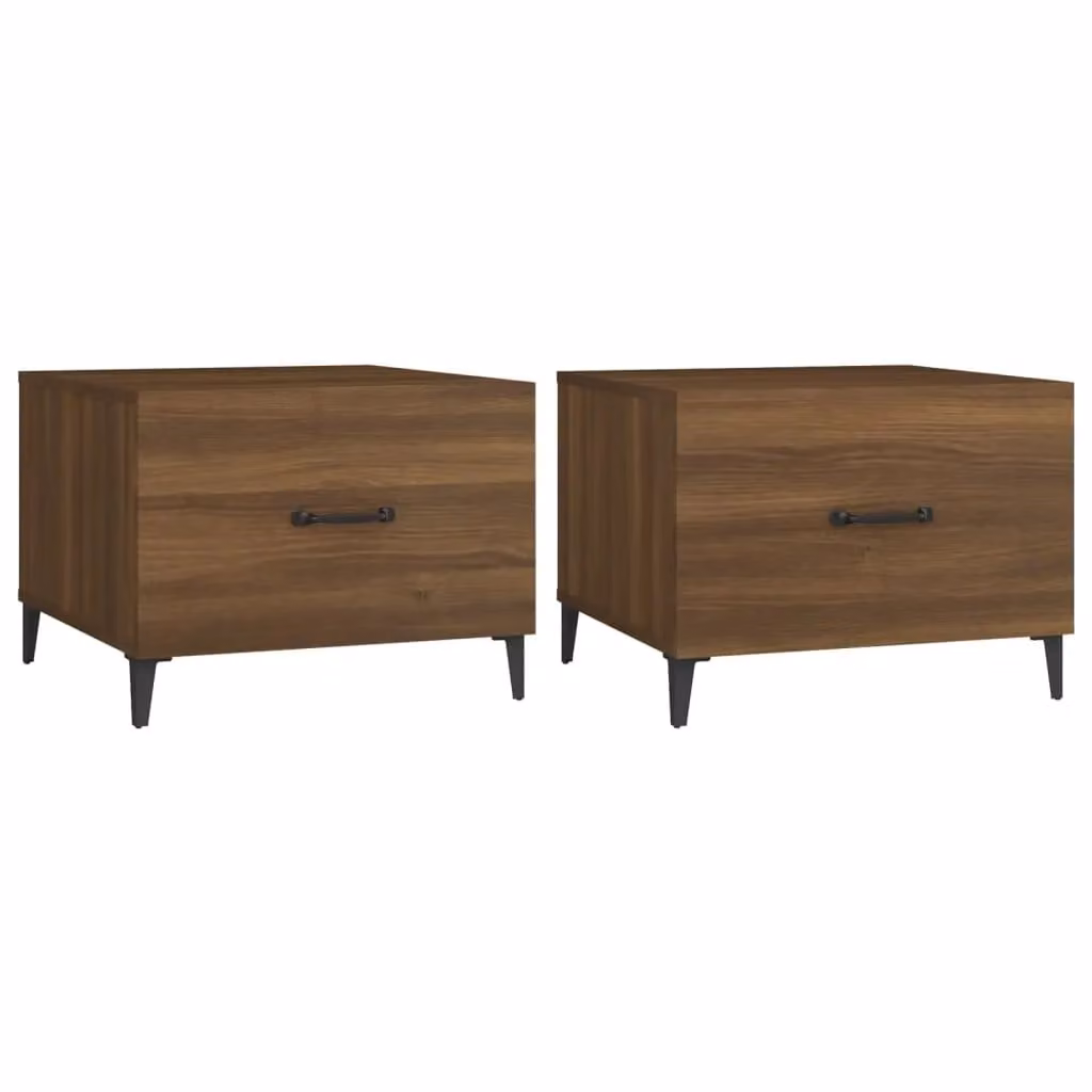 Berkfield Home Set of 2 Brown Oak Coffee Tables with Metal Legs, W/D/H: 50 x 50 x 40 cm – 1
