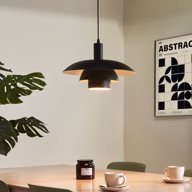 Wyld and Coco Mid-Century Style Matte Black Metal Tiered Dome Pendant Lamp