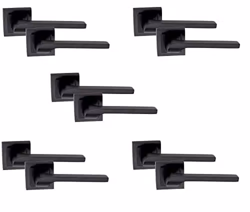 Golden Grace Sigma Door Handles on Square Rose, Matt Black, 5 Pairs – 1