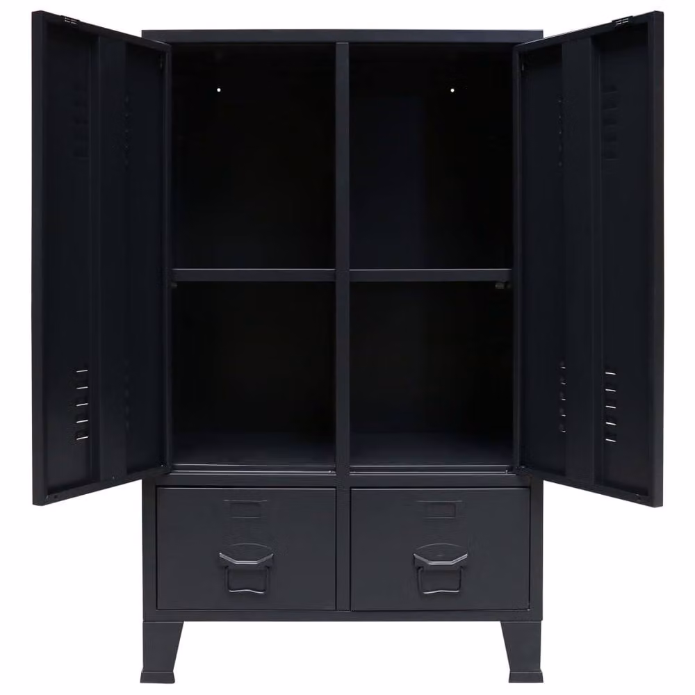 Berkfield Home Industrial Style Metal Wardrobe in Black, W/D/H: 67 x 35 x 107 cm – 3