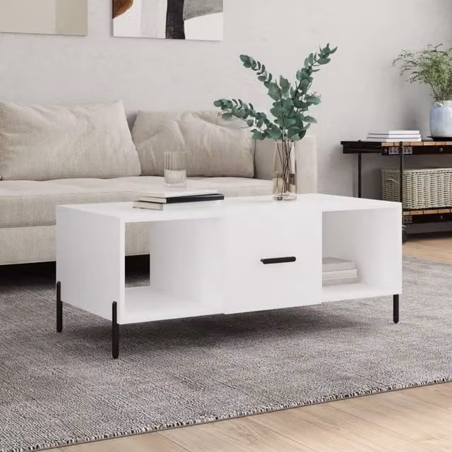 Berkfield Home Modern White Rectangular Coffee Table in Engineered Wood, W: 102 cm, D: 50 cm, H: 40 cm