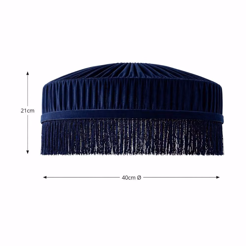 CGC Lighting Victoria Velvet Fringe Lampshade in Blue, Diameter: 40 cm – 5