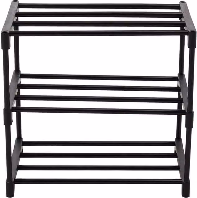 FORGEVIO 3 Tier Narrow Metal Shoe Rack in Black, W/D/H: 44 x 29 x 38 cm