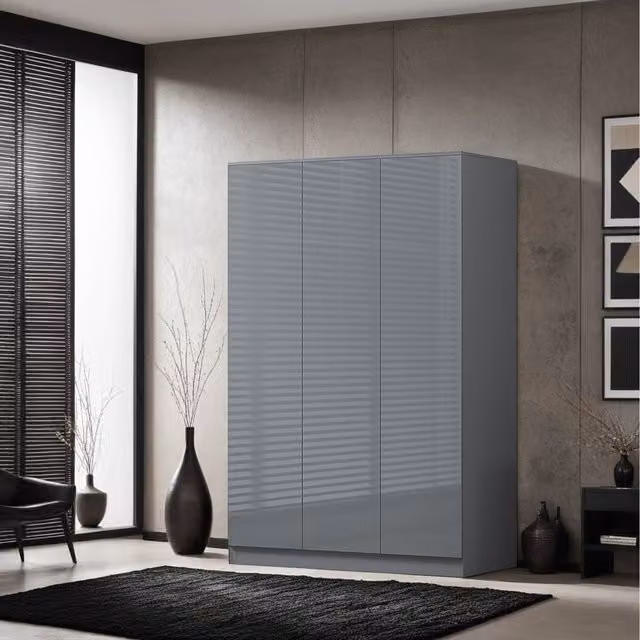 Stora 3 Door High Gloss Grey Triple Wardrobe with Soft Close Doors