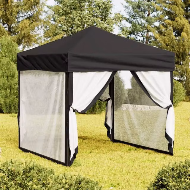 Berkfield Home Folding Party Tent with Sidewalls, Black, W/D/H: 2 x 2 x 2 m – 1