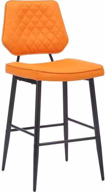 Shankar Pair of Modern Orange Leather and Metal Bar Stools