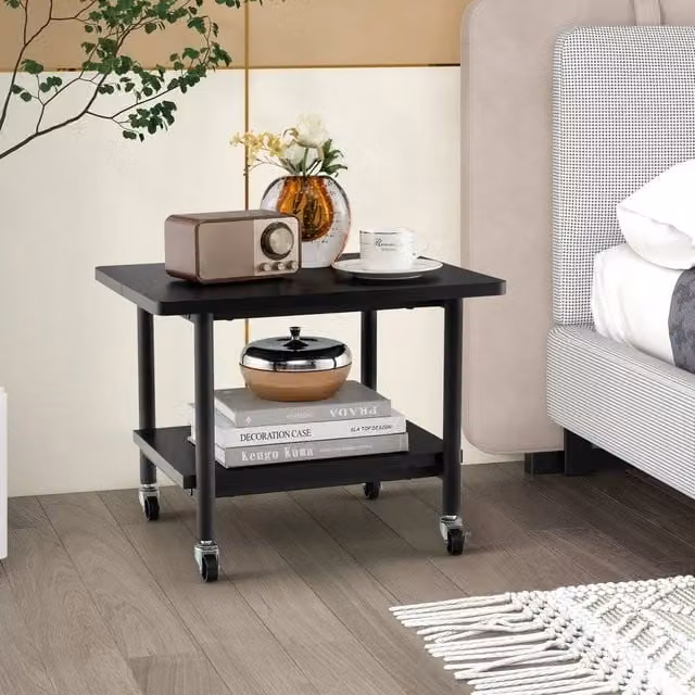 SPETLEK Black Under Desk Printer Table with Locking Castors, W/D/H: 40 x 40 x 37 cm