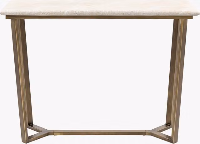 Perch & Parrow Celestia Modern Rectangular Marble Console Table with Gold and Bronze Metal Sled Base