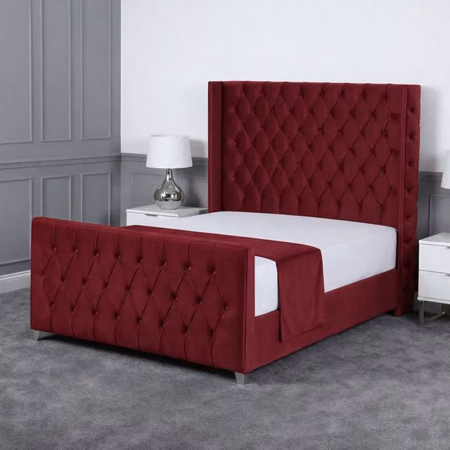 Living Comfort Bedz Seraphina King Size Plush Velvet Upholstered Bed with Slatted Base in Maroon – 1