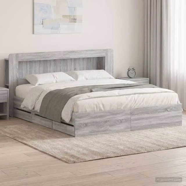 Berkfield Home Modern Bed Frame with Storage Drawers in Grey Sonoma, Engineered Wood, 200 x 200 cm