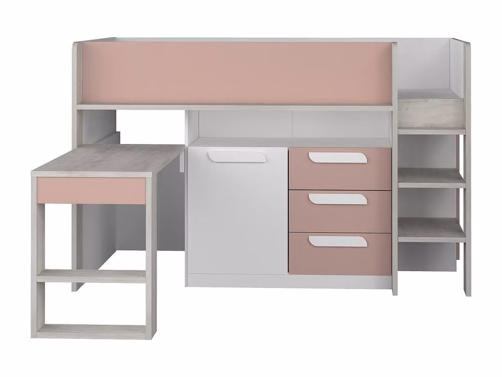 Vente-unique Pink Single Combination Bed with Desk, Storage Drawers and Stairs, W/D/H: 193.8 x 90 x 131.5 cm – 2