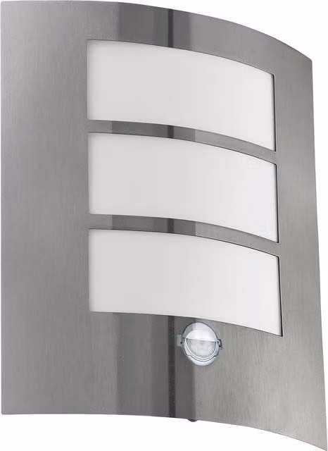 Eglo City Stainless Steel IP44 Outdoor Wall Light with Motion Sensor in Silver – 1
