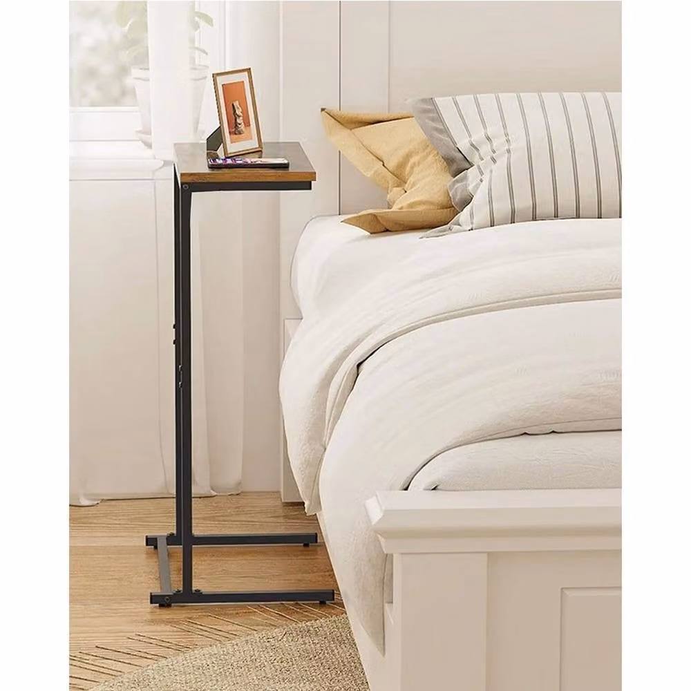 KORVIXA C-Shaped Metal Side Table in Brown with Height Adjustable Frame – 2