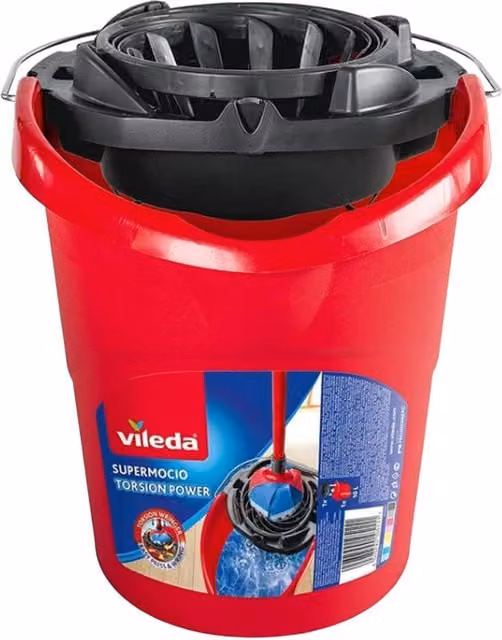 Vileda SuperMocio Mop and Bucket Set with Wringer in Red and Multicolour – 1