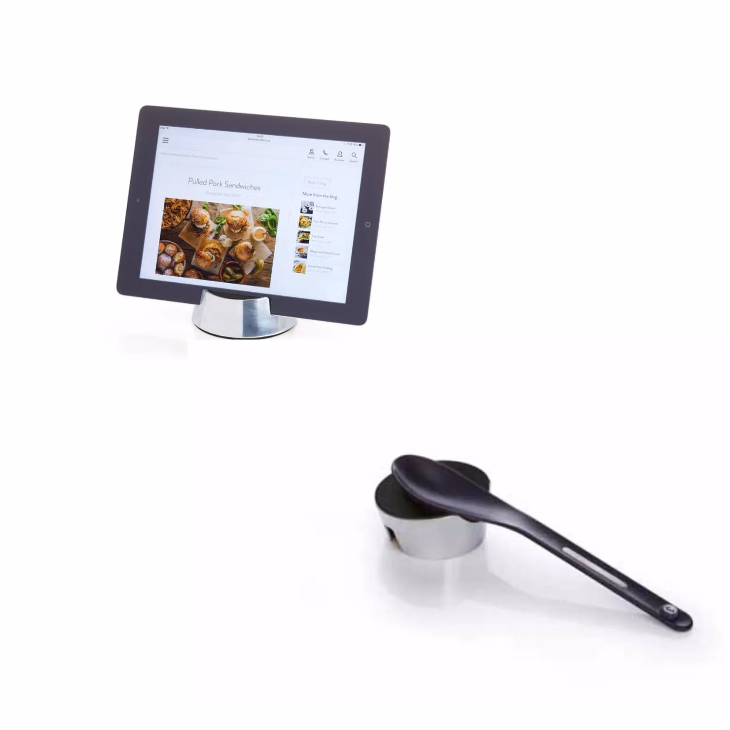 MasterClass Smart Space 2-in-1 Reversible Tablet Stand and Spoon Rest in Black and Silver, W/D/H: 9.5 x 8 x 4 cm – 2