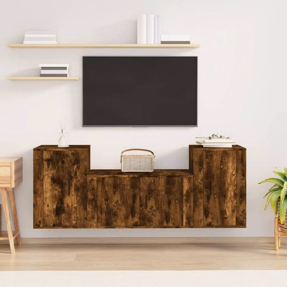 Berkfield Home Classic 3 Piece TV Cabinet Set in Smoked Oak Brown Engineered Wood – 2