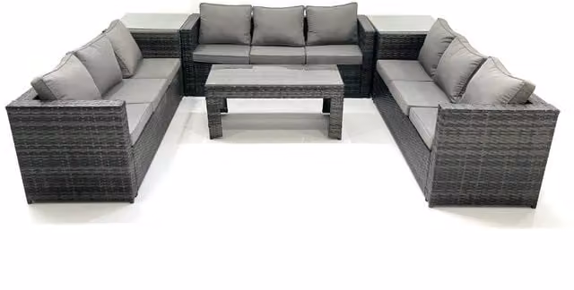 Fimous 9 Seater Rattan Garden Furniture Set with Coffee Table and 2 Side Tables in Dark Grey Anthracite – 1