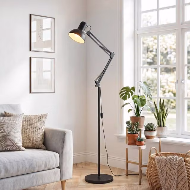 Livingandhome Adjustable Architect Metal Floor Lamp in Black
