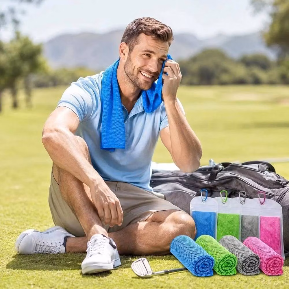 FLAVORA 4 Piece Microfibre Cooling Towels for Workout and Yoga, Multicolour and Blue, Bath Sheet Size – 2