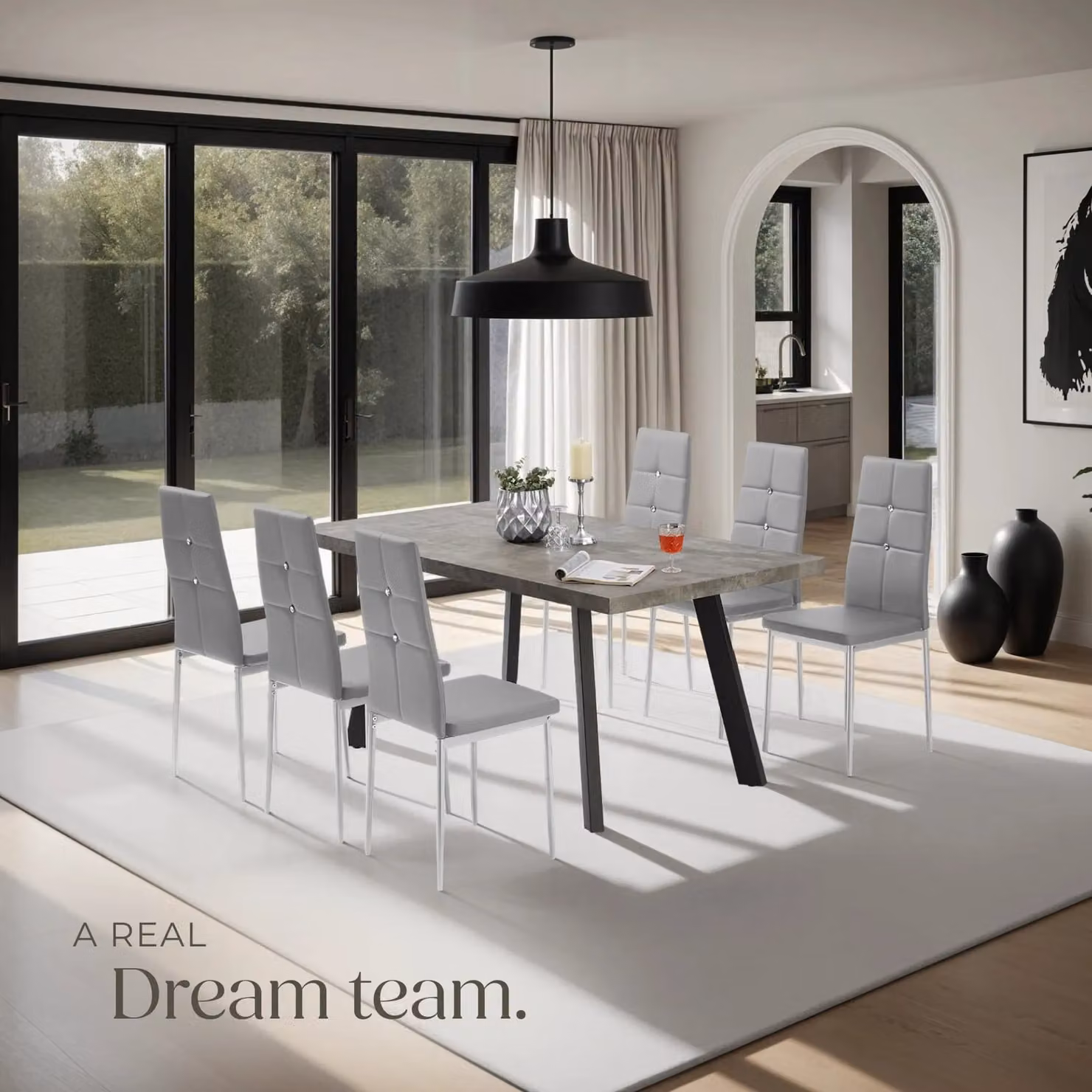 tectake Julien Set of 6 Modern Dining Chairs in Grey Synthetic Leather – 5