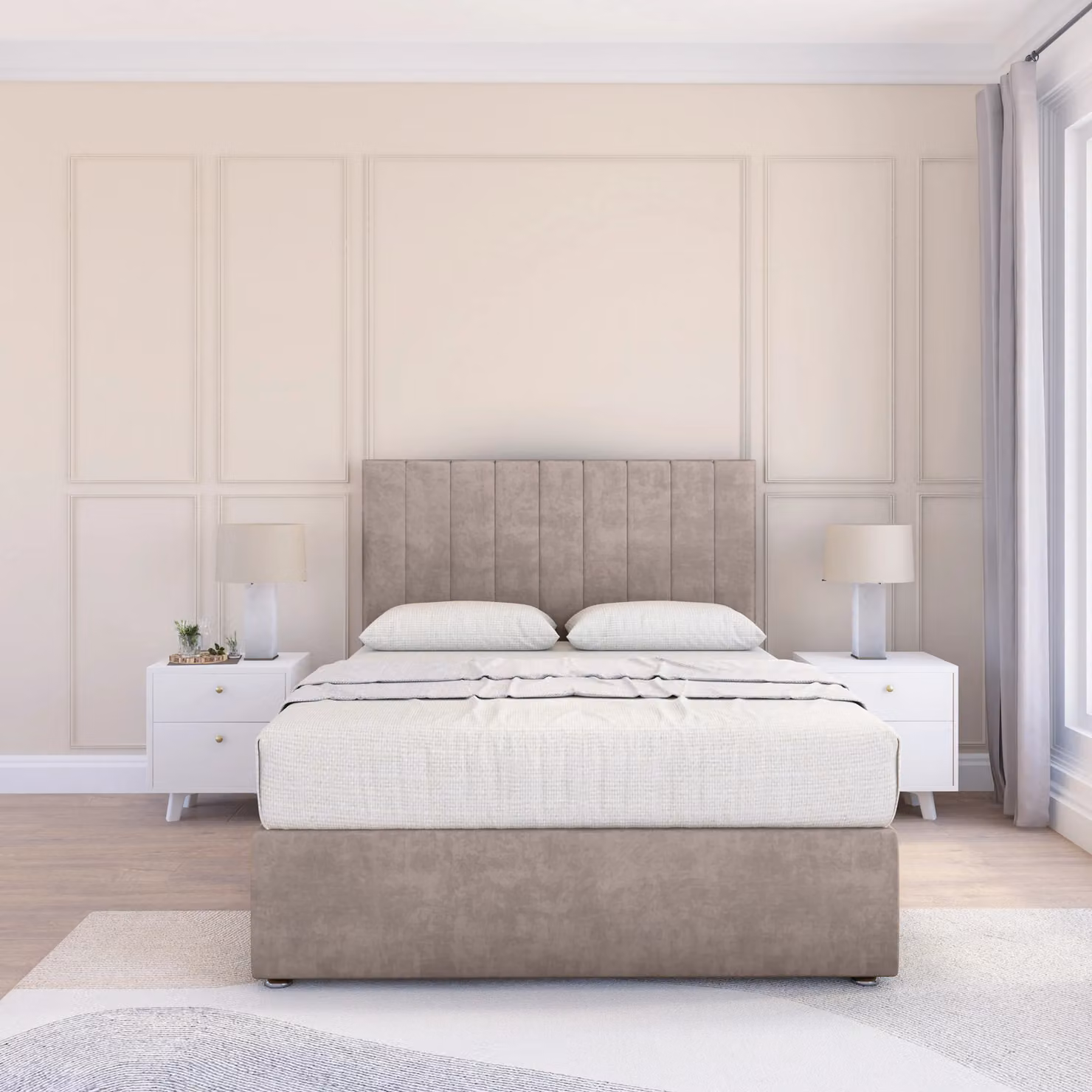 Sloomy Kansas Divan Bed Base with 26 inch Struts Headboard, Beige, W/D/H: 180 x 200 cm
