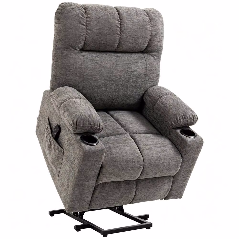STILVORA Grey Fabric Power Lift Recliner Chair with Remote Control – 4