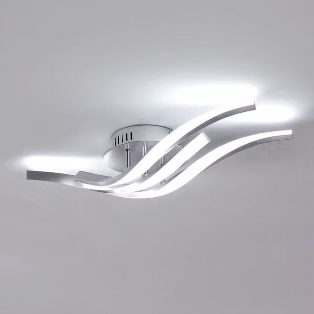Pheashine Silver 3 Wave LED Ceiling Light, 24W Cool White, W: 52 cm, D: 15 cm, H: 10 cm