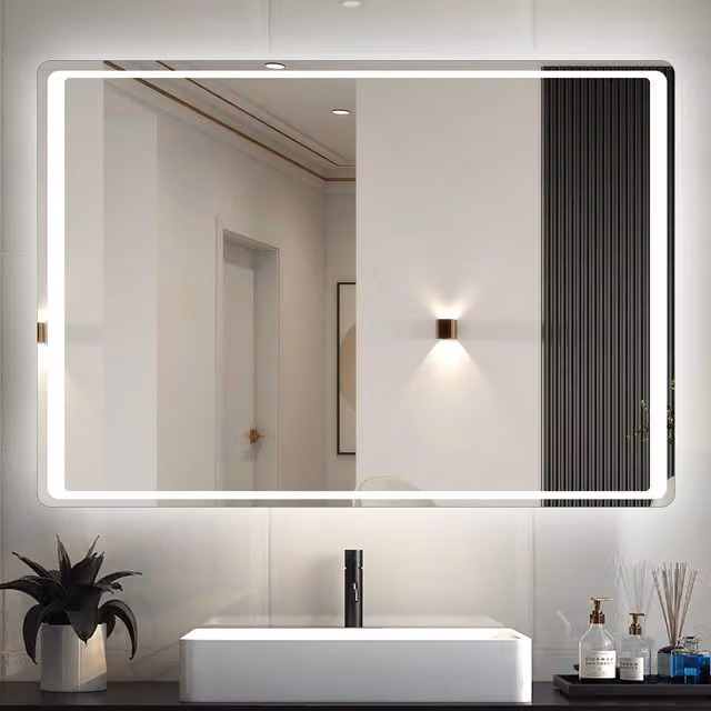 Aica Bathroom Illuminated LED Rectangular Wall Mirror with Motion Sensor in White, Width: 90 cm