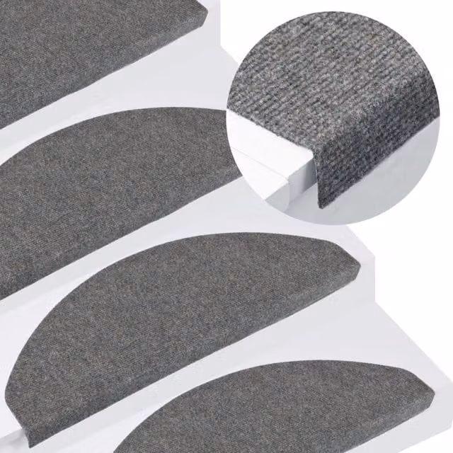 Berkfield Home Self-adhesive Non-slip Stair Mats, 15 Pieces, Grey, W: 65 cm, D: 22.5 cm, H: 3.5 cm – 1