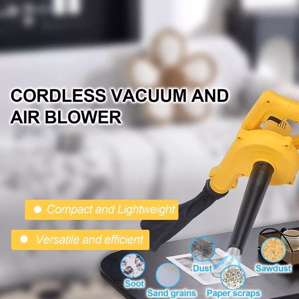 VOGREX Cordless Rechargeable Leaf Blower and Vacuum Compatible with Dewalt, Yellow – 4